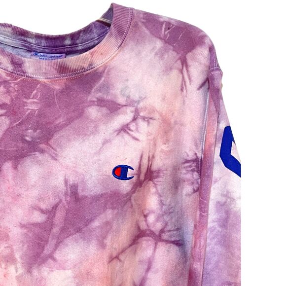 Dyed Champion Reverse Weave Purple Pink Spellout Sweatshirt - Picture 10 of 13